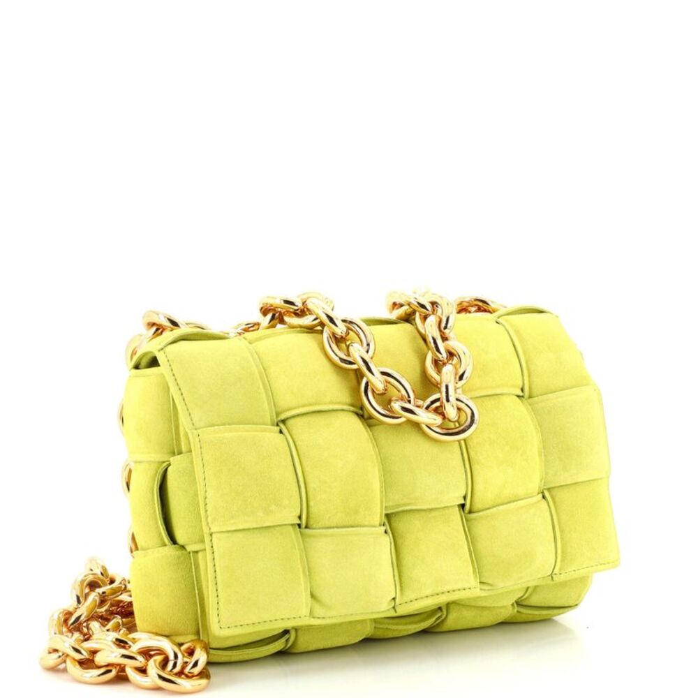 Bottega Veneta Cassette Chain Crossbody Bag Padded Maxi Intrecciato Suede Yellow - Picture 2 of 6